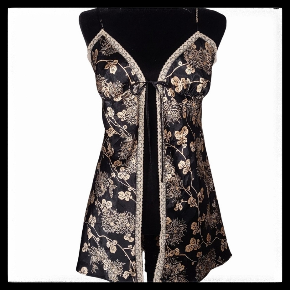 Victoria's Secret Black And Gold Front Tie Cami Size Medium